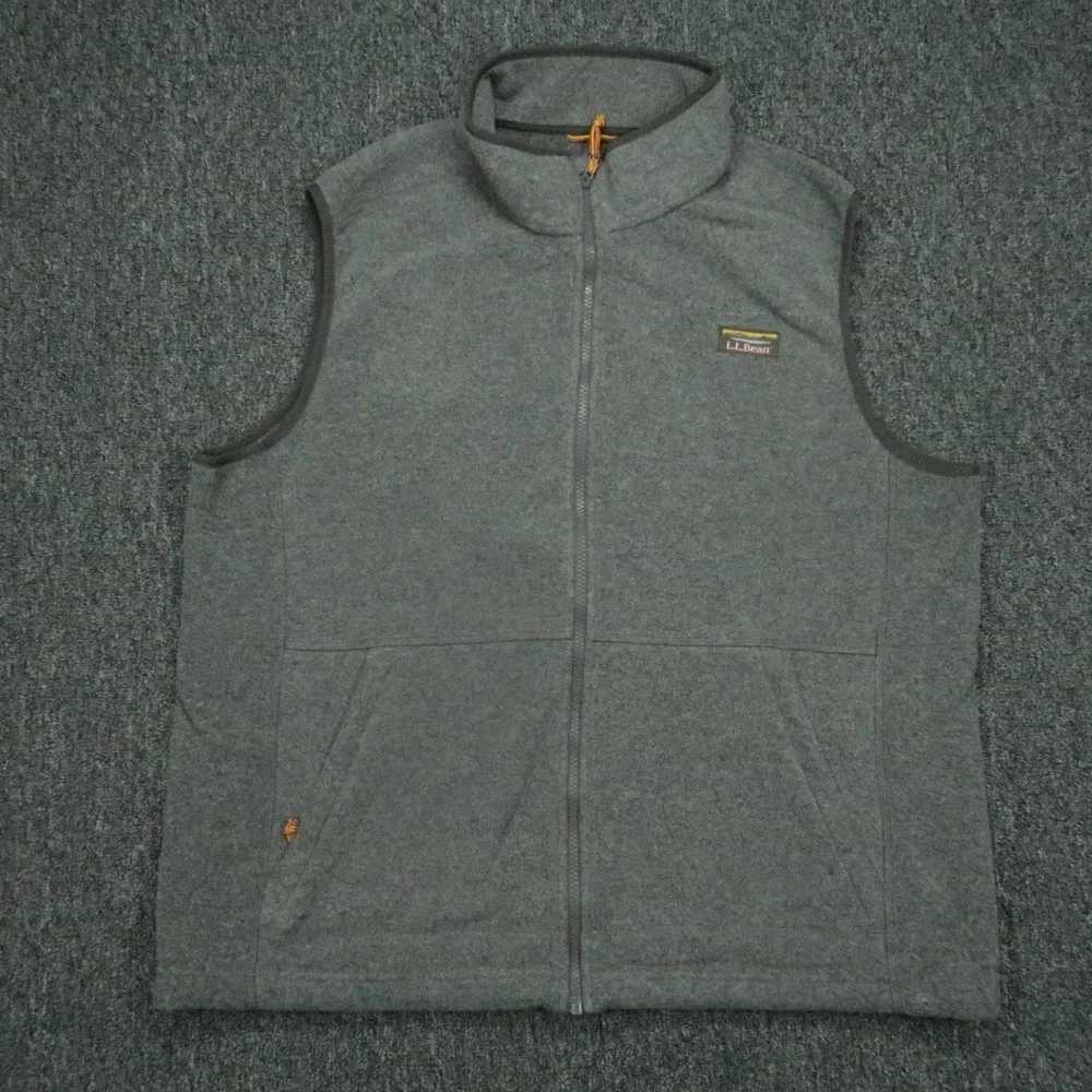 LL Bean Vest Men Extra Large Gray Mountain‎ Classic Fleece Full Zip Pockets XL